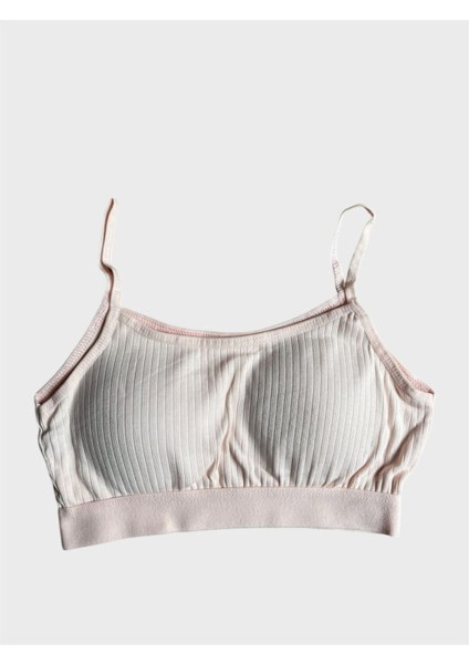 Kız Çocuk %100 Hakiki Pamuk Ince Askılı Pudra Renk Esnek Içi Süngerli Fitilli Yarım Atlet Büstiyer