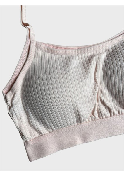 Kız Çocuk %100 Hakiki Pamuk Ince Askılı Pudra Renk Esnek Içi Süngerli Fitilli Yarım Atlet Büstiyer fiyatları