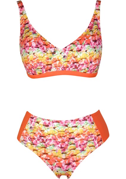 Beria Kadın Turuncu Desenli Toparlayıcı Askılı Bikini Takımı