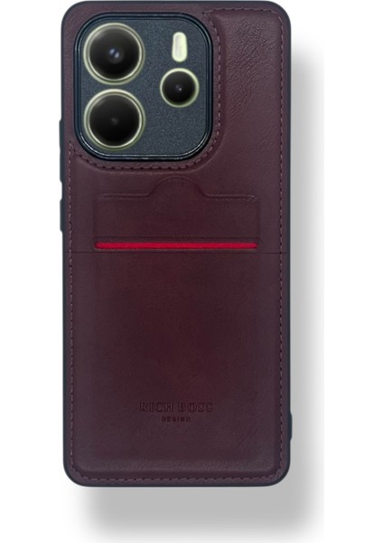 Redmi Note 14 4g Kartlıklı Rich Boss Lüx Deri Kılıf Koyu Kırmızı