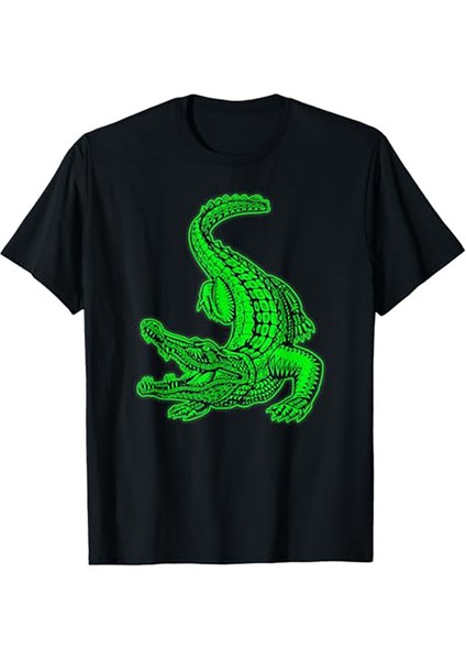 Timsah Baskılı Siyah Unisex T-Shirt