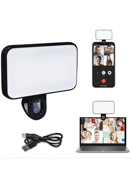 3 Renk Modlu Kısılabilir Selfie Işığı - Kompakt LED Işık, Usb-C Şarjlı, Iphone, Android, Laptop ve Tablet Uyumlu