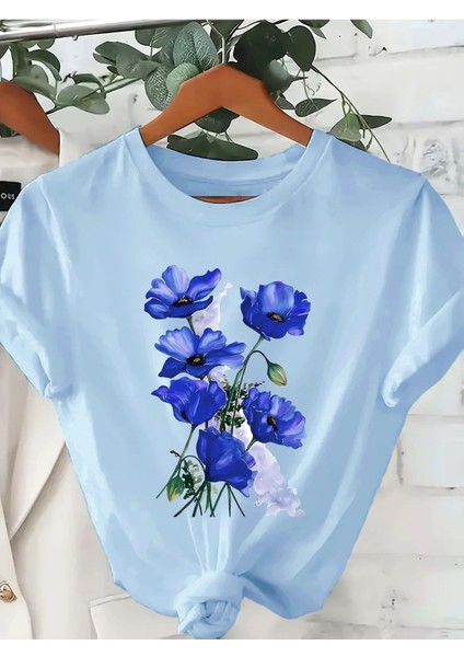 Gelincik Çiçeği Baskılı Kadın T-Shirt