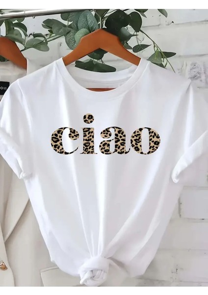 Ciao Leopar Desen Baskılı Kadın T-Shirt