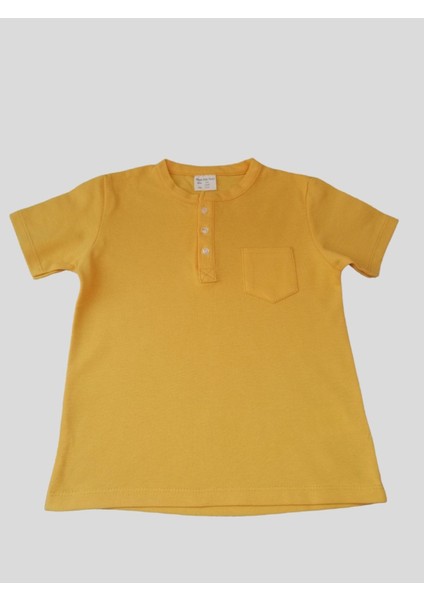 Erkek Çocuk %100 Pamuklu Sarı Cepli Düğmeli Kısa Kollu Tshirt