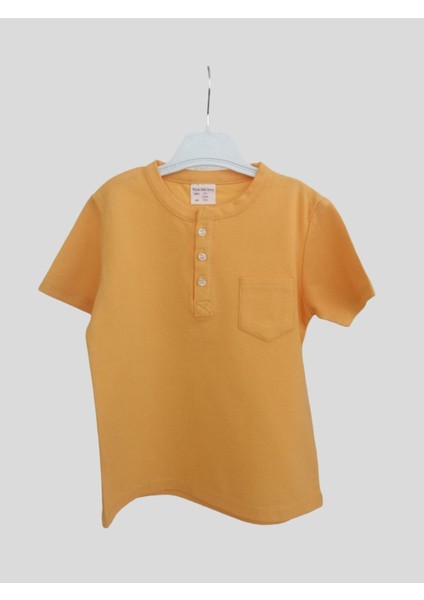 Erkek Çocuk %100 Pamuklu Sarı Cepli Düğmeli Kısa Kollu Tshirt fiyatları