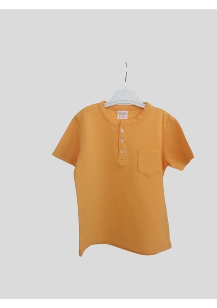 Erkek Çocuk %100 Pamuklu Sarı Cepli Düğmeli Kısa Kollu Tshirt modelleri