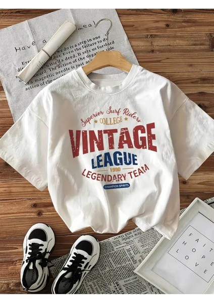 Vintage League Baskılı Kadın Pamuk T-Shirt