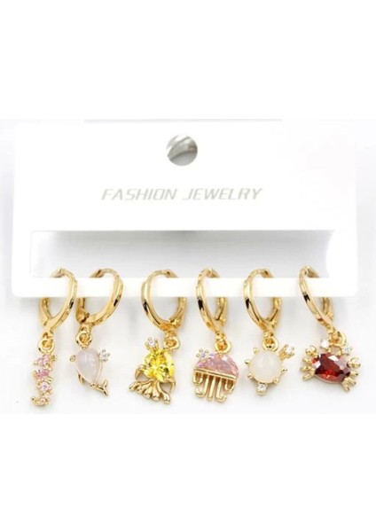 Taşlı Çoklu Küpe - Altın