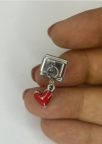 Badelis Çelik Silver Renk Kırmızı Kalp Figürlü Charm fiyatları