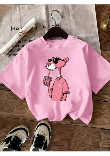 Pembe Panter Baskılı Kadın T-Shirt