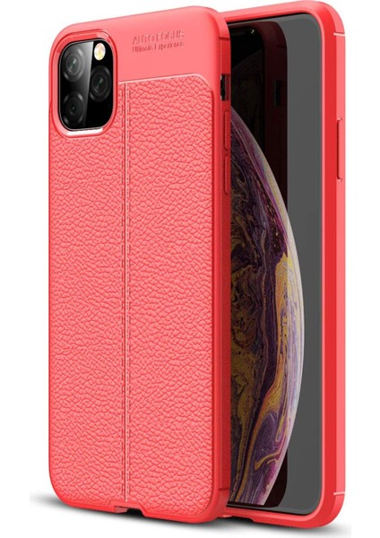 Apple iPhone 11 Pro (5.8'') Için Kılıf Deri Dokulu Silikon Kırmızı [iphone 11 Pro ile Uyumlu Kılıf - Kırmızı]