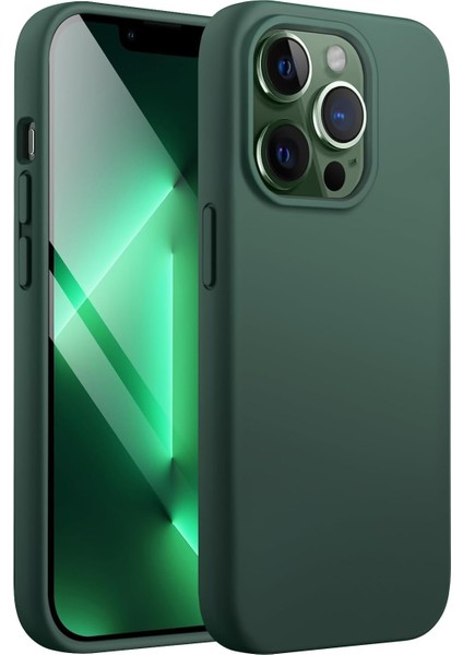 Apple iPhone 13 Pro Kılıf 6.1 ile Uyumlu, Ince Sıvı Silikon 3 Katmanlı Tam Kaplamalı Yumuşak Jel Kauçuk Kılıf Kapak, (Koyu Yeşil, 6.1 Inç)