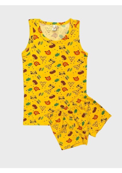 Erkek Çocuk Pamuklu Sarı Ayıcık Desenli Atlet Boxer Takımı