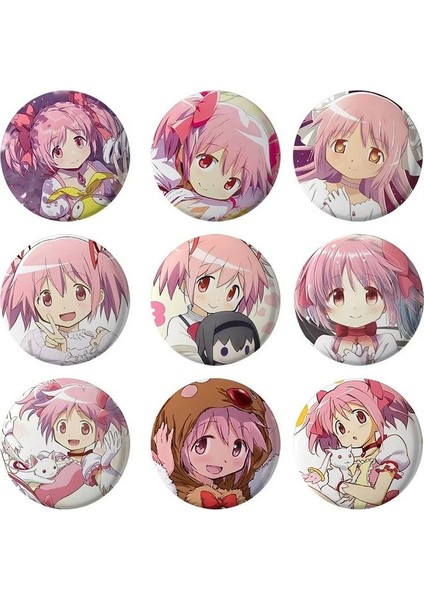 Puella Magi Madoka Magica Temalı 9 Adet Rozet 58 mm