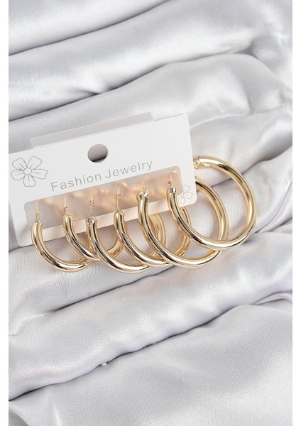 Pirinç Halka Model Gold Renk Kadın Set Küpe