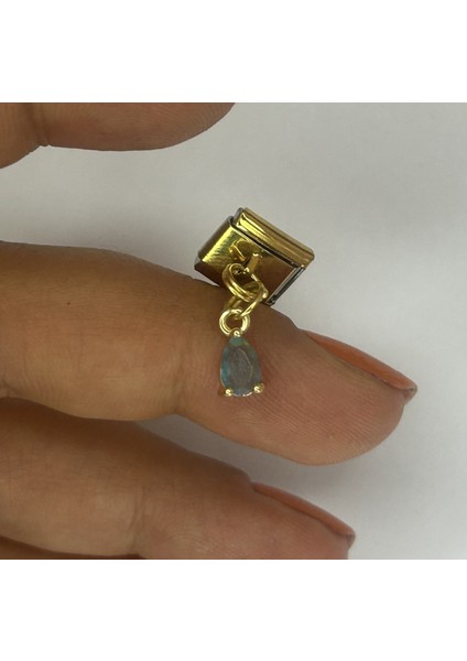 Badelis Çelik Gold Renk Küçük Damla Model Mavi Taşlı Charm modelleri