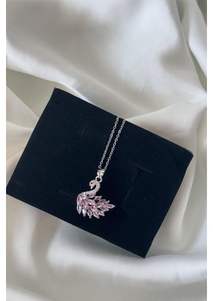 316L Pembe Zirkon Taşlı Kuğu Çelik Kolye modelleri