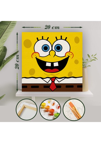 Sayılarla Boyama 20X20 Tuval Seti Fırça Boya Dahil Çıtaya Gerili - Sünger Bob