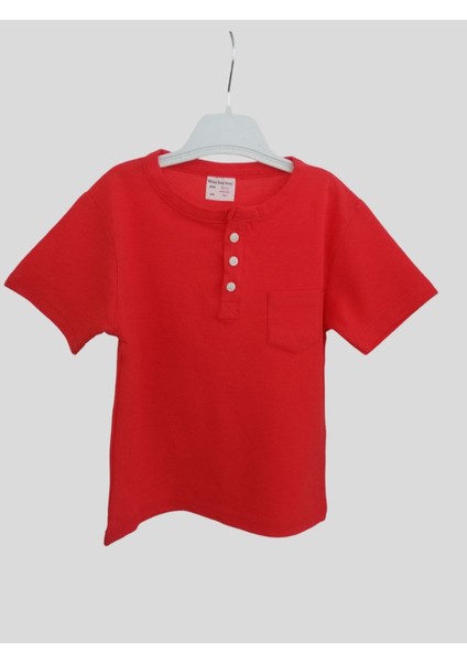Erkek Çocuk %100 Pamuklu Nar Çiçeği Kısa Kollu Cepli Düğmeli Tshirt fiyatları