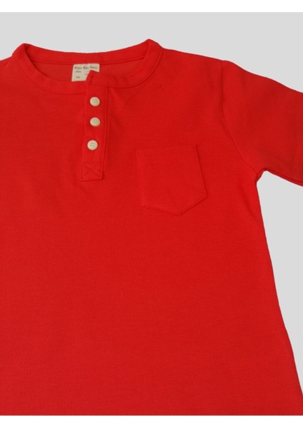 Erkek Çocuk %100 Pamuklu Nar Çiçeği Kısa Kollu Cepli Düğmeli Tshirt fırsatları