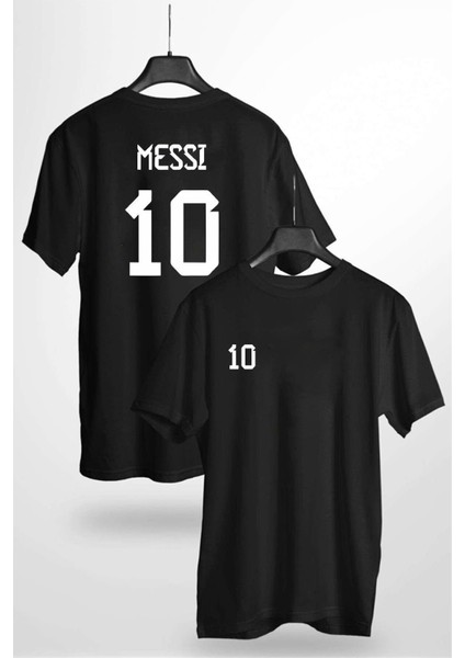 Messi 10 Forma Tasarım Baskılı Siyah T-Shirt