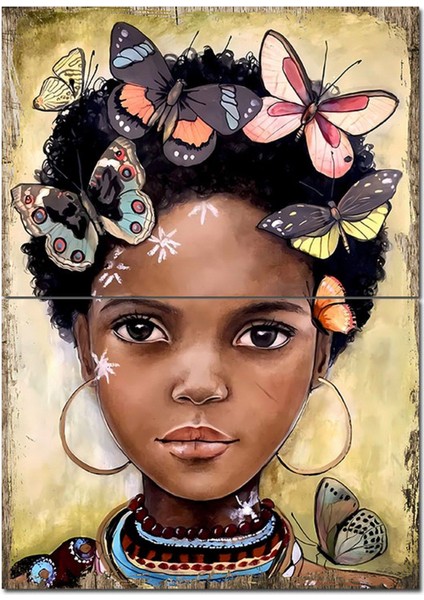 Zenci Çocuk Dekoratif Ahşap Tablo 70CMX 100CM