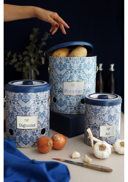 ERB29T6 Patates-Soğan-Sarımsak Saklama Kabı 3 Lü Set, Azulejos