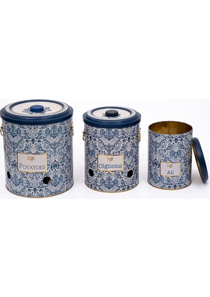 ERB29T6 Patates-Soğan-Sarımsak Saklama Kabı 3 Lü Set, Azulejos modelleri