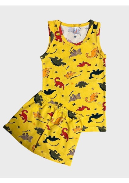 Erkek Çocuk Pamuklu Sarı Dinozor Desenli Atlet Boxer Takımı