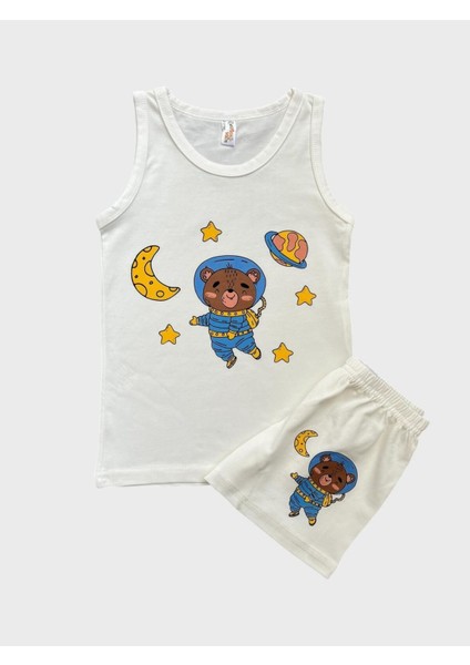 Erkek Çocuk Pamuklu Beyaz Astronot Desenli Atlet Boxer Takımı fiyatları