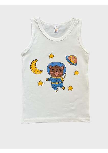 Erkek Çocuk Pamuklu Beyaz Astronot Desenli Atlet Boxer Takımı modelleri