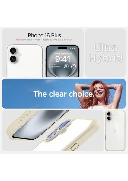 iPhone 16 Plus Ince Kılıf Ultra Hybrid Sararma Karşıtı Duraclear™ Hava Kanalı Teknolojisi™ Askeri Sınıf Koruma Mute Beige Şeffaf Kapak - ACS08073 modelleri