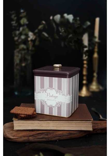 ER023-3J Elegance Biscuits Desenli Kare Metal Saklama Kabı 12X12 cm fiyatları