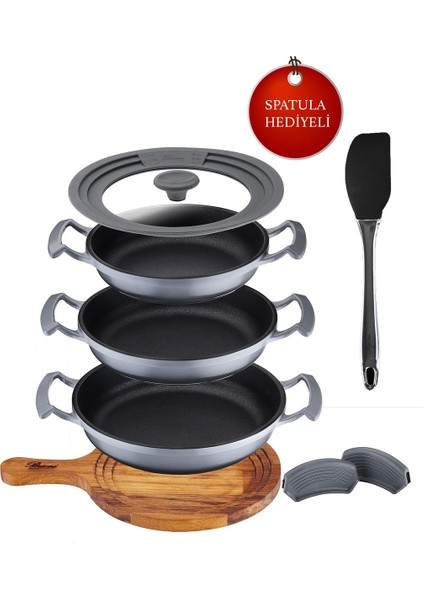 TryCook 3'lü Alüminyum Diamond Kaplama Yanmaz Yapışmaz Yumurta Sahan Seti 18-20-22 cm Gri