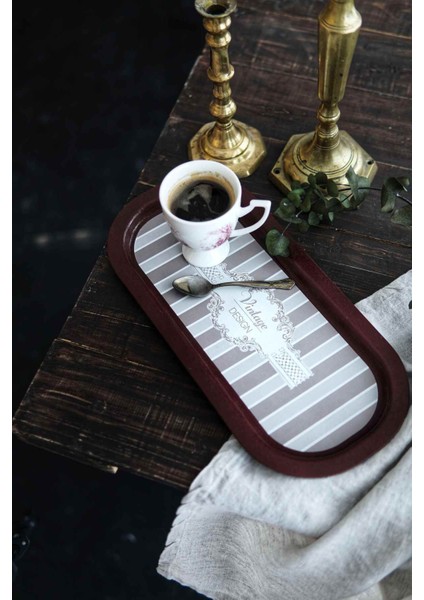 EE168-8B Elegance Burgundy Desenli Oval Tepsi 16X35 cm