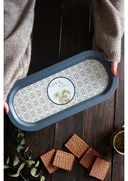 EE168-6I Forrest Grey Love Desenli Oval Tepsi 16X35 cm