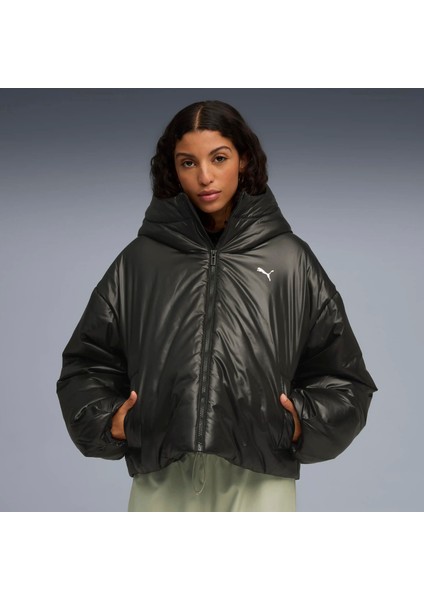 Kadın Siyah Puma Shiny Hooded Padded Jacket Siyah Kadın Mont