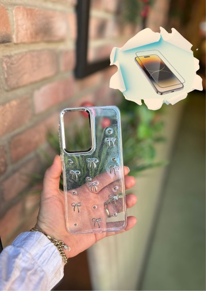 Samsung Galaxy A56 5g Uyumlu Fiyonk ve Incili Kaliteli Şeffaf Kılıf - Kırılmaz Cam Hediyeli