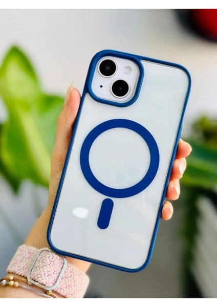 Aksesuar Iphone 14 Plus - 15 Plus ile Uyumlu Kablsouz Şarj Özellikli Renkli Şeffaf Kılıf