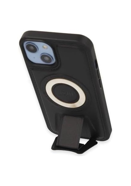 Aksesuar iPhone 13 ve 14 Için Magsafe ile Uyumlu Arkası Deri Görünümlü, Yapıya Sahip Kamera Çerçeveli Ultra Güçlendirilmiş Magsafe Özellikli Açılır Stantlı Darbeye Dayanıklı Kılıf (Siyah) fiyatları
