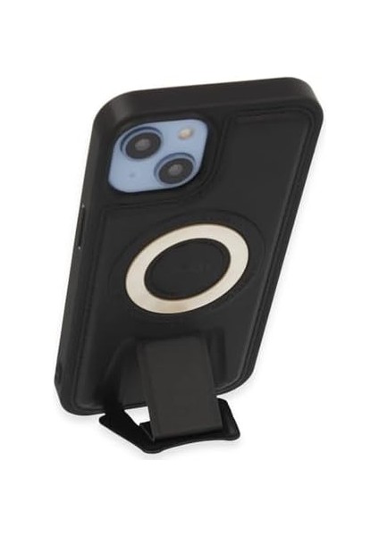 Aksesuar iPhone 13 ve 14 Için Magsafe ile Uyumlu Arkası Deri Görünümlü, Yapıya Sahip Kamera Çerçeveli Ultra Güçlendirilmiş Magsafe Özellikli Açılır Stantlı Darbeye Dayanıklı Kılıf (Siyah) modelleri