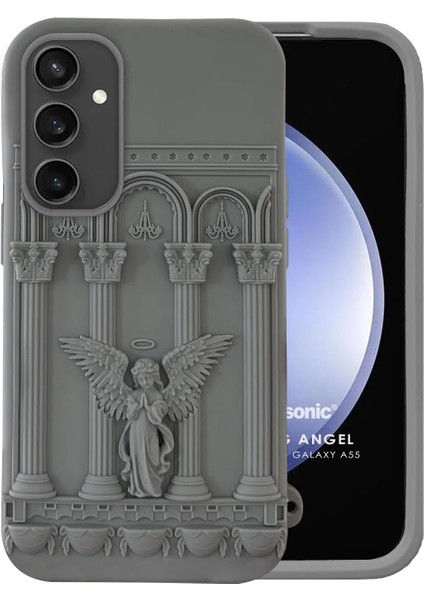 Samsung Galaxy A55 Kılıf Praying Angel Gri [galaxy A55 ile Uyumlu Kılıf - Gri]