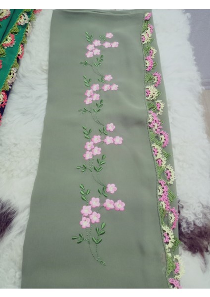 El Emeği Nakış Işlemeli Iğne Oyalı Namaz Örtüsü Çeyizlik Mevlit Başörtüsü Krep Kumaş 145X75 cm