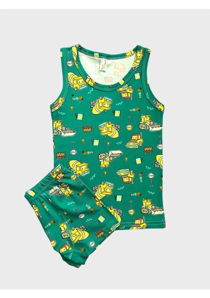 Erkek Çocuk Pamuklu Yeşil Araba Iş Makinesi Desenli Atlet Boxer Takımı fiyatları