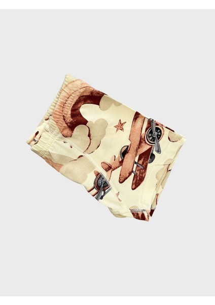 Erkek Çocuk Pamuklu Uçak Desenli Krem Kahve Atlet Boxer Takımı modelleri