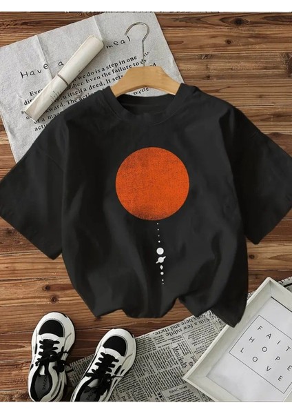 Güneş Sistemi Gezegenler Baskılı Kadın Pamuk T-Shirt