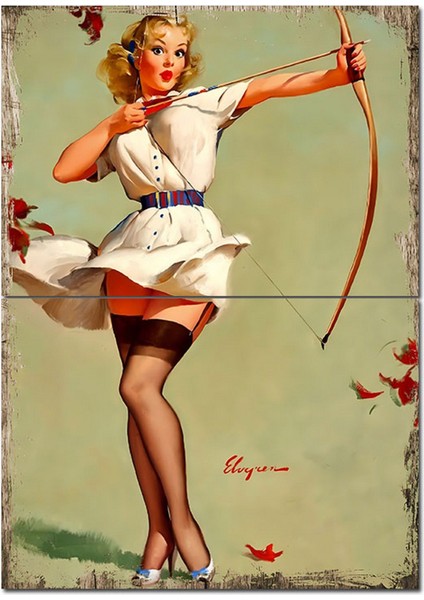 Ok Atan Pin Up Kızı Desenli Mdf Tablo 70CMX 100CM