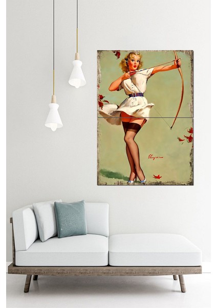 Ok Atan Pin Up Kızı Desenli Mdf Tablo 70CMX 100CM fiyatları