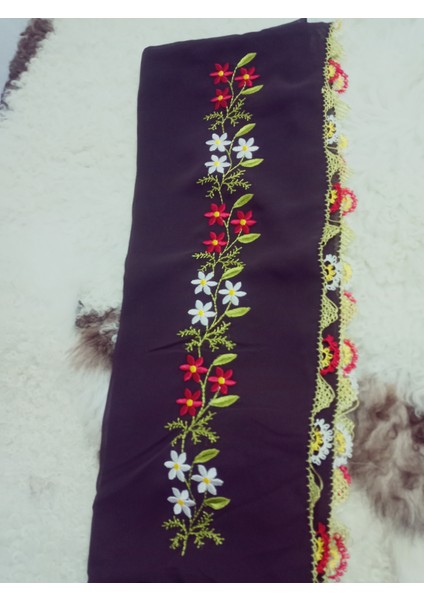El Emeği Nakış Işlemeli Iğne Oyalı Namaz Örtüsü Çeyizlik Mevlit Başörtüsü Krep Kumaş 145X75 cm